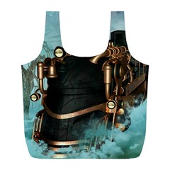 Spirit Of Steampunk, Awesome Train In The Sky Full Print Recycle Bag (l) by FantasyWorld7