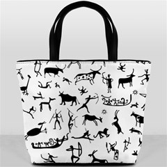 Petroglyph Runic Cavemen Nordic Black Paleo Drawings Pattern Bucket Bag by snek