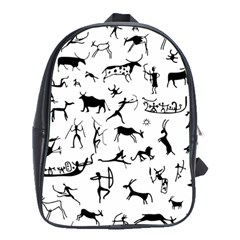 Petroglyph Runic Cavemen Nordic Black Paleo Drawings Pattern School Bag (xl) by snek