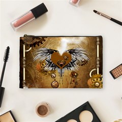 Wonderful Steampunk Heart With Wings, Clocks And Gears Cosmetic Bag (medium) by FantasyWorld7