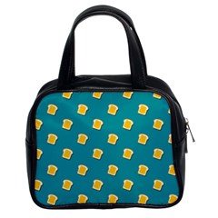 Toast With Cheese Funny Retro Pattern Turquoise Green Background Classic Handbag (two Sides) by genx