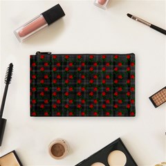 Roses Black Plaid Cosmetic Bag (small) by snowwhitegirl