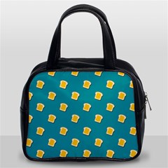 Toast With Cheese Pattern Turquoise Green Background Retro Funny Food Classic Handbag (two Sides) by genx