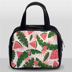 Tropical Watermelon Leaves Pink And Green Jungle Leaves Retro Hawaiian Style Classic Handbag (two Sides) by genx