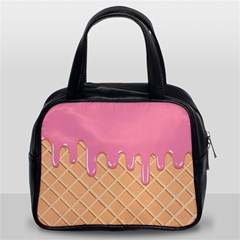 Ice Cream Pink Melting Background With Beige Cone Classic Handbag (two Sides) by genx