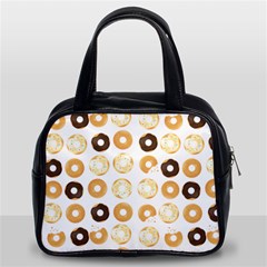 Donuts Pattern With Bites Bright Pastel Blue And Brown Cropped Sweatshirt Classic Handbag (two Sides) by genx