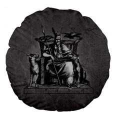 Odin On His Throne With Ravens Wolf On Black Stone Texture Large 18  Premium Flano Round Cushions by snek