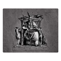 Odin On His Throne With Ravens Wolf On Black Stone Texture Double Sided Flano Blanket (large)  by snek