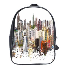 Hong Kong Skyline Watercolor Painting Poster School Bag (xl) by Sudhe