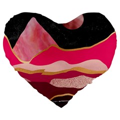 Pink And Black Abstract Mountain Landscape Large 19  Premium Heart Shape Cushions by charliecreates