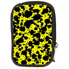 Black And Yellow Leopard Style Paint Splash Funny Pattern  Compact Camera Leather Case by yoursparklingshop