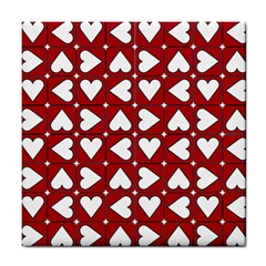 Graphic Heart Pattern Red White Tile Coasters by HermanTelo