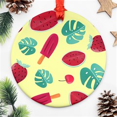 Watermelon Leaves Strawberry Round Ornament (two Sides) by Pakrebo