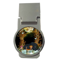 Cute Fairy With Awesome Wolf In The Night Money Clips (round)  by FantasyWorld7