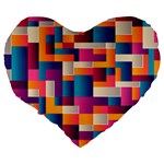 Abstract Geometry Blocks Large 19  Premium Flano Heart Shape Cushions Back