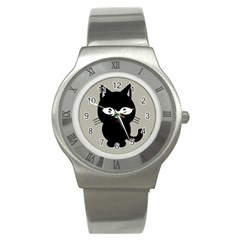 Cat Pet Cute Black Animal Stainless Steel Watch by Bajindul