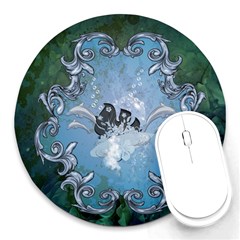 Surfboard With Dolphin Round Mousepads by FantasyWorld7