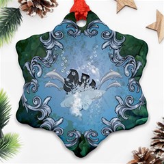 Surfboard With Dolphin Snowflake Ornament (two Sides) by FantasyWorld7