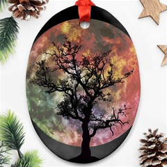 Full Moon Silhouette Tree Night Oval Ornament (two Sides) by Pakrebo