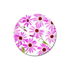 Pink Purple Daisies Design Flowers Magnet 3  (round) by Pakrebo