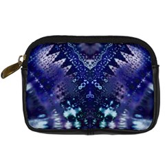 Blue Fractal Lace Tie Dye Digital Camera Leather Case by KirstenStar