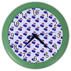 Retro Blue Cherries Color Wall Clock by snowwhitegirl