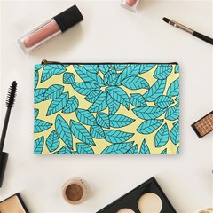 Leaves Dried Leaves Stamping Blue Yellow Cosmetic Bag (medium) by Simbadda