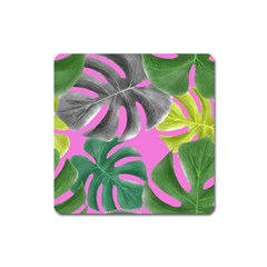 Tropical Greens Leaves Design Square Magnet by Simbadda