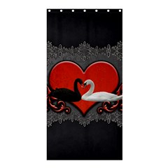 In Love, Wonderful Black And White Swan On A Heart Shower Curtain 36  X 72  (stall)  by FantasyWorld7