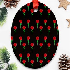 Red Water Color Rose On Black Oval Ornament (two Sides) by snowwhitegirl