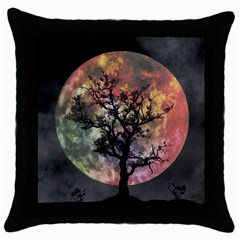 Full Moon Silhouette Tree Night Throw Pillow Case (black) by Wegoenart