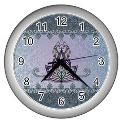 Abstract Decorative Floral Design, Mandala Wall Clock (silver) by FantasyWorld7