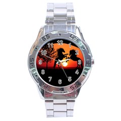 Sunset Horses Shadow Stainless Steel Analogue Watch by Bajindul