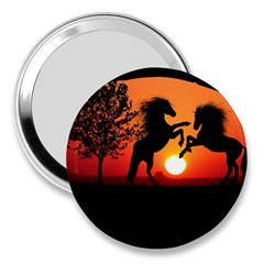 Sunset Horses Shadow 3  Handbag Mirrors by Bajindul