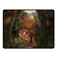 Awesome Wolf In The Darkness Of The Night Double Sided Fleece Blanket (small)  by FantasyWorld7