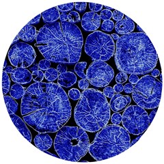 Neon Abstract Cobalt Blue Wood Wooden Puzzle Round by Bajindul