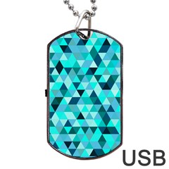 Teal Triangles Pattern Dog Tag Usb Flash (one Side) by LoolyElzayat