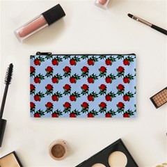 Red Roses Light Blue Cosmetic Bag (small) by snowwhitegirl