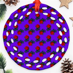 Red Roses Blue Purple Ornament (round Filigree) by snowwhitegirl