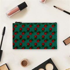 Red Roses Teal Green Cosmetic Bag (small) by snowwhitegirl