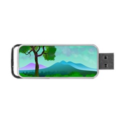 Landscape Illustration Nature Tree Portable Usb Flash (one Side) by Simbadda