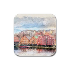 Architecture City Buildings River Rubber Coaster (square)  by Simbadda