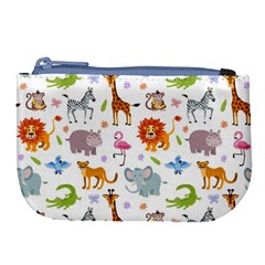 Children Seamless Wallpaper With Cute Funny Baby Savanna Animals Large Coin Purse by Vaneshart