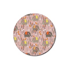 Cute Elephant Wild Flower Field Seamless Pattern Rubber Round Coaster (4 Pack)  by Vaneshart