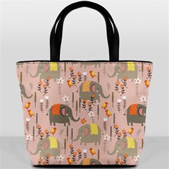 Cute Elephant Wild Flower Field Seamless Pattern Bucket Bag by Vaneshart