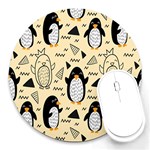 Hand Drawn Penguin Doodle Pattern Round Mousepads Front