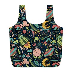 Texture Patterns Aliens Rockets Space Full Print Recycle Bag (l) by Vaneshart