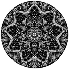 Black And White Pattern Monochrome Lighting Circle Neon Psychedelic Illustration Design Symmetry Wooden Puzzle Round by Vaneshart