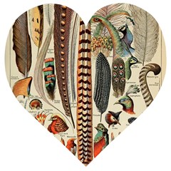 Feathers Birds Vintage Art Wooden Puzzle Heart by Vaneshart