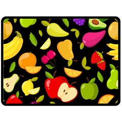 Vector Seamless Summer Fruits Pattern Black Background Double Sided Fleece Blanket (large)  by Vaneshart